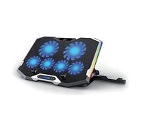 Ewent EW1260-Support et ventilateur pour ordinateur portable-Silencieux-6 ventilateurs à vitesse réglable-pour ordinateurs portables jusqu'à 17"-Écran LCD-2 ports USB-7 lumières LED-Design ergonomique