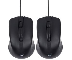 Ewent EW3300 - Souris Optique Filaire USB 3 Boutons, 1000 DPI, Design Ergonomique, Ambidextre, PC/Mac/Laptop/Chromebook - Noir (Lot de 2)