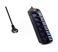 Ewent EW3851 Multiprise électrique 6 prises avec fiche allemande Schuko 16 A, 6 interrupteurs indépendants et un général. Protection contre les surcharges, Noir