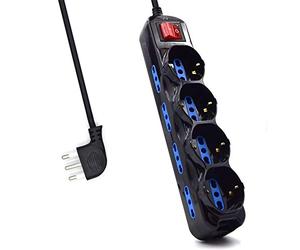Ewent EW3855 Multiprise électrique 12 places 4 polyvalentes (Schuko 10/16A) et 8 bivalents ITA 10/16A, fiche 16A, câble 1,5 m, noir