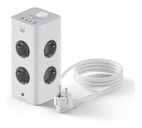 Ewent EW3864 Bloc de Prises 8 Prises et USB-A/USB-C 2m Blanc Blanc