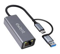 Ewent EW9819 hub & concentrateur USB 3.2 Gen 1 (3.1 Gen 1) Type-A + Type-C 1000 Mbit/s Gris