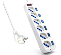 Ewent Multiprise EW3932 - 6 prises, câble 1,5 m, fiche italienne, blanc