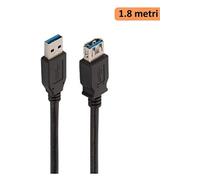 Ewent Câble USB 3.0 Mâle à Femelle, Fil de cuivre Double AWG 28, Vitesse de Transfert jusqu'à 5 Go, Noir, 1,8 m