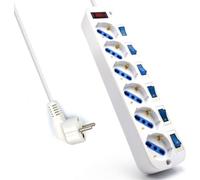 Ewent Reglete 6 Tomas Schuko avec interrupteur individuel, câble 5m, blanc (EW3932-5M)