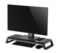 Ewent Support de Moniteur RGB, Réhausseur d'Écran, Support de Moniteur Pré-Montage Ajustable, avec Tiroir de Rangement et Support de Téléphone + 4 ports USB en Façade, pour PC/Laptop/iMac/TV, Noir