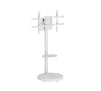 Ewent Support TV sur Pied, Support Mobile à Roulettes pour Téléviseurs Plasma/LED/LCD jusqu’à 86 pouces et 50 kg, Chariot TV avec 2 Étagères, Design Inclinable,Réglable en Hauteur et en Largeur, Blanc