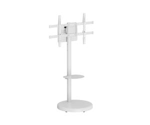 Ewent Support TV sur Pied, Support Mobile à Roulettes pour Téléviseurs Plasma/LED/LCD jusqu’à 86 pouces et 50 kg, Chariot TV avec 2 Étagères, Design Inclinable,Réglable en Hauteur et en Largeur, Blanc