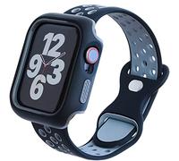 EWENYS Bracelet sport en silicone souple avec coque pour Apple Watch Series 6 5 4 44 mm, Bracelets de remplacement avec protection Nike Sport multi-trous et respirants, Noir Gris