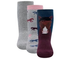 EWERS Chaussettes 'Pferd' turquoise / gris chiné / rouge foncé / noir, Taille 35-38