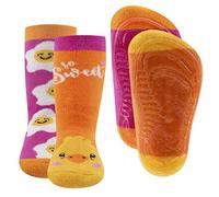 EWERS Chaussettes pour enfants avec semelle antidérapante pour garçons et filles, motif poussin et œuf, antidérapantes, fabriquées en Allemagne, 2 paires, taille 18-19