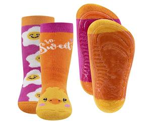 EWERS Chaussettes pour enfants avec semelle antidérapante pour garçons et filles, motif poussin et œuf, antidérapantes, fabriquées en Allemagne, 2 paires, taille 21-22