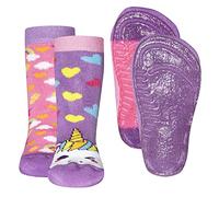 EWERS Lot de 2 chaussettes antidérapantes avec licorne, 2 paires de chaussettes enfants pour filles, taille 25-26