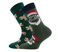 EWERS Lot de 2 chaussettes de Noël pour enfants, 2 paires de chaussettes pour enfants avec le Père Noël et le Père Noël en pain d'épice, coton, MADE IN GERMANY, tailles 31-34