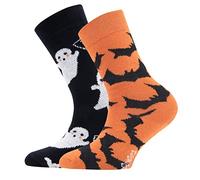 EWERS Lot de 2 chaussettes d'Halloween pour enfants, 2 paires de chaussettes pour enfants avec motif de chauve-souris et de fantôme, coton, MADE IN GERMANY, tailles 31-34
