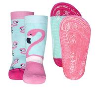 EWERS Lot de 2 paires de chaussettes antidérapantes Flamingo, 2 paires de chaussettes enfant anti-glissement pour filles, taille 19-20
