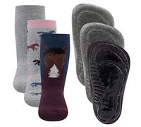 EWERS Lot de 3 chaussettes antidérapantes avec chevaux, 3 paires de chaussettes antidérapantes pour enfants, pour filles, taille 27-28