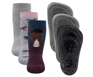 EWERS Lot de 3 chaussettes antidérapantes avec chevaux, 3 paires de chaussettes antidérapantes pour enfants, pour filles, taille 21-22