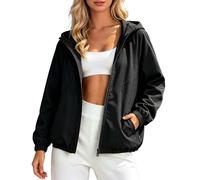 EWFAS Blouson femme à capuche zip coupe courte, veste décontractée ample résistante au vent, blouson polyvalent pour sortie quotidienne et loisirs