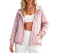 EWFAS Blouson femme à capuche zip coupe courte, veste décontractée ample résistante au vent, blouson polyvalent pour sortie quotidienne et loisirs
