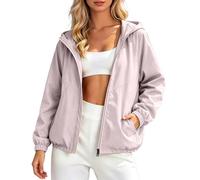 EWFAS Blouson femme à capuche zip coupe courte, veste décontractée ample résistante au vent, blouson polyvalent pour sortie quotidienne et loisirs