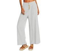 EWFAS Pantalon Large Femme | Pantalon décontracté uni Taille Haute à Taille élastique, Pantalon Jambe Large avec Boutons décoratifs et Poches pour Les Vacances et Quotidien