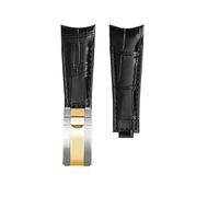 ewgrkba Bracelet de montre original incurvé 20 mm, compatible avec Rolex Water Ghost, bracelet en cuir véritable for homme GMT Submariner Daytona(Black Silver gold)