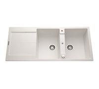 EWI Evier cuisine à encastrer 2 bacs + 1 égouttoir Tamaris - Granit - 116 x 50 cm - Blanc