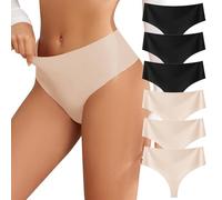 EWIGELIEBE Lot de 6 strings sans coutures pour femme Sous-vêtements invisibles respirants et doux Taille haute S-XL, noir/beige, XL