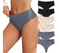 EWIGELIEBE Lot de 6 strings sans coutures pour femme Sous-vêtements invisibles respirants et doux Taille haute S-XL, noir, beige, gris, S