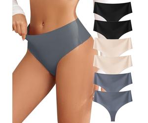 EWIGELIEBE Lot de 6 strings sans coutures pour femme Sous-vêtements invisibles respirants et doux Taille haute S-XL, noir, beige, gris, S
