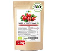 EWL Poudre de cynorrhodon bio 1,25 kg | Qualité des aliments bruts | Fruits | 100 % cynorrhodon, végétalien et sans additifs, issu de l'agriculture biologique contrôlée, mise en bouteille en Allemagne