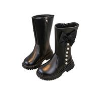 Ewleguzka Bottes mi-mollet pour filles avec nœud et perles avec fermeture éclair latérale, semelle épaisse, chaussures de princesse pour 2 à 10 ans