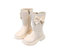 Ewleguzka Bottes mi-mollet pour filles avec nœud et perles avec fermeture éclair latérale, semelle épaisse, chaussures de princesse pour 2 à 10 ans