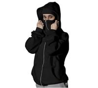 Ewleguzka Cagoule à capuche zippée pour femme - Veste polaire à fermeture éclair intégrale - Sweat à capuche surdimensionné décontracté pour l'automne et l'hiver avec poches, 01 Noir, XL