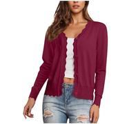 Ewleguzka Cardigan à manches longues ouvert sur le devant pour femme - Léger - Tendance, X11 Wine, S