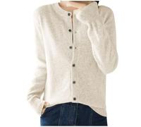 Ewleguzka Cardigan court léger en tricot côtelé boutonné et col en V pour femme, X15 Beige, L
