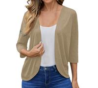 Ewleguzka Cardigan court pour femme, col rond, boutonné, ouvert sur le devant, boléro en tricot, X40 Beige, XL