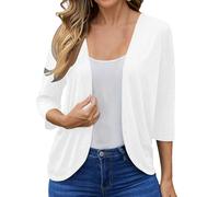 Ewleguzka Cardigan court pour femme, col rond, boutonné, ouvert sur le devant, boléro en tricot, X40 Blanc, M