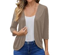 Ewleguzka Cardigan court pour femme, col rond, boutonné, ouvert sur le devant, boléro en tricot, X40 Café, L