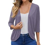 Ewleguzka Cardigan court pour femme, col rond, boutonné, ouvert sur le devant, boléro en tricot, X40 Violet, L