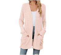 Ewleguzka Cardigan d'automne en tricot gaufré ouvert sur le devant pour femme à manches longues avec poches, X18 Rose, XXL