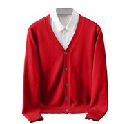 Ewleguzka Cardigan d'automne pour femme, col rond, manches longues, bouton ouvert sur le devant, cardigan surdimensionné pour femme, X35 Rouge, L