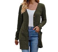 Ewleguzka Cardigan décontracté à manches longues et col en V ouvert sur le devant pour femme avec poches, X17 Vert kaki, S