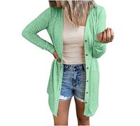 Ewleguzka Cardigan décontracté à manches longues ouvert sur le devant pour femme avec col en V et ourlet incurvé en tricot côtelé avec poches, X29 Vert, M