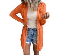 Ewleguzka Cardigan décontracté à manches longues ouvert sur le devant pour femme avec col en V et ourlet incurvé en tricot côtelé avec poches, X29 Orange, S