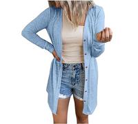 Ewleguzka Cardigan décontracté à manches longues ouvert sur le devant pour femme avec col en V et ourlet incurvé en tricot côtelé avec poches, X29 Bleu ciel, 7XL