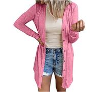 Ewleguzka Cardigan décontracté à manches longues ouvert sur le devant pour femme avec col en V et ourlet incurvé en tricot côtelé avec poches, X29 Rose vif, 7XL