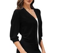 Ewleguzka Cardigan ouvert sur le devant à manches 3/4 drapé à volants en tricot doux Tailles S à XXL, X05 Noir, S