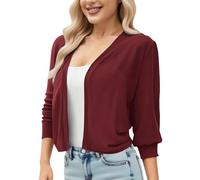 Ewleguzka Cardigan ouvert sur le devant à manches 3/4 drapé à volants en tricot doux Tailles S à XXL, X06 Wine, XL